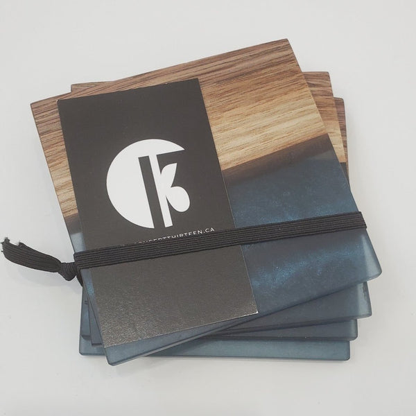 Set of 4 Coasters with Blue Epoxy Detail