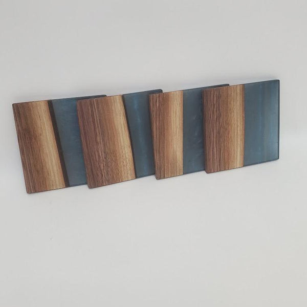 Set of 4 Coasters with Blue Epoxy Detail