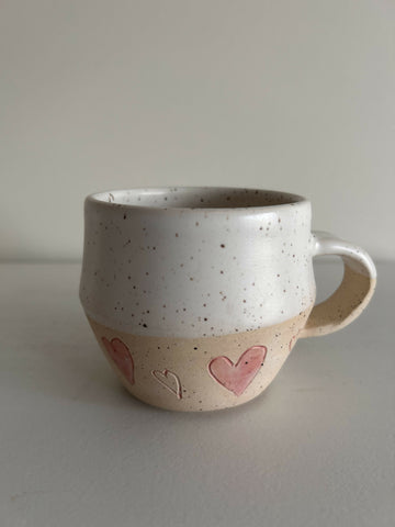 White Speckled Mug with Pink Hearts