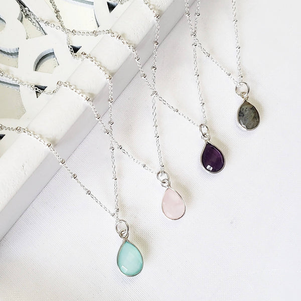 Sterling Silver or Gold Filled Gemstone Teardrop Necklace
