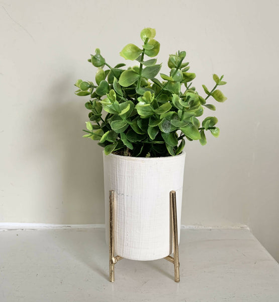 Greenery (faux) Pots - cream in gold metal riser