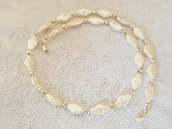 Diamond Shaped Fresh Water Pearl Necklace and Earrings