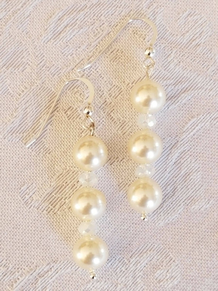 Ivory and Crystal Glass Bead Kumihimo Necklace and Bracelet with Earrings