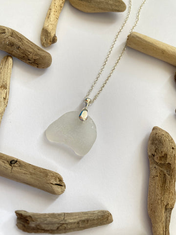 Clear Beach Glass Necklace