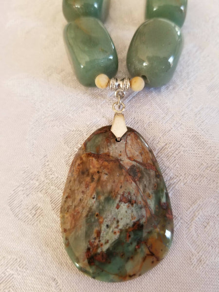 Jasper Pendant Kumihimo Necklace