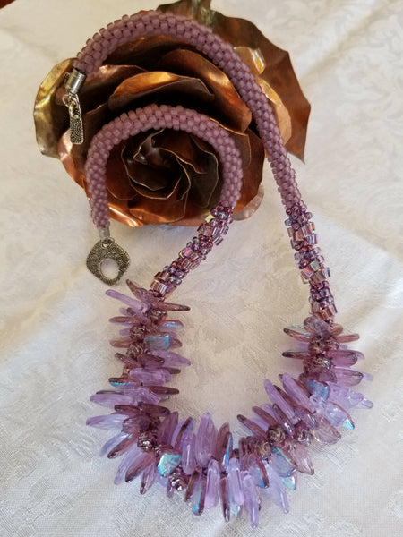 Chunky Glass Leaf Kumihimo Necklace