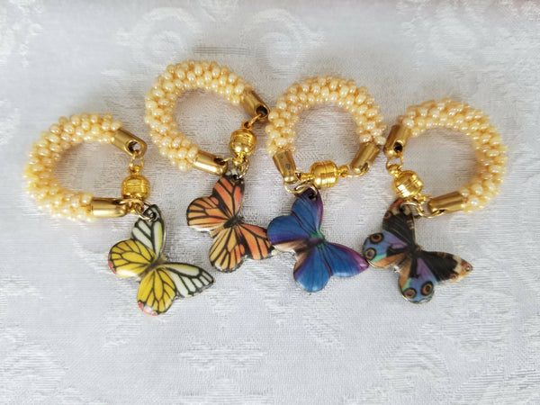 Kumihimo Butterfly Wine Glass Markers