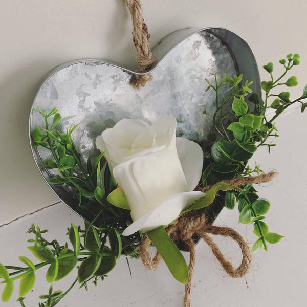 Heart Tin with White Rose