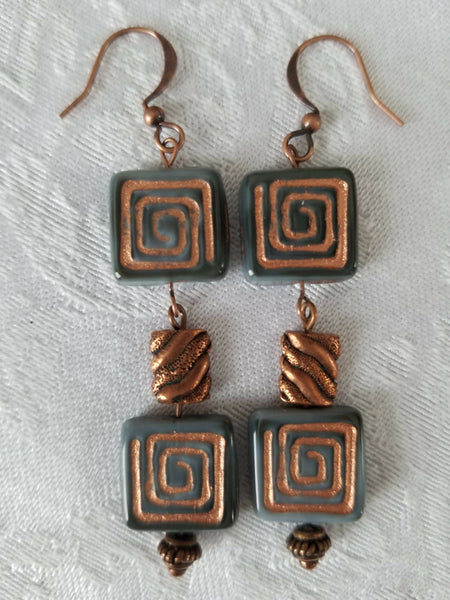 Copper & Denim Blue Greek Style Earrings
