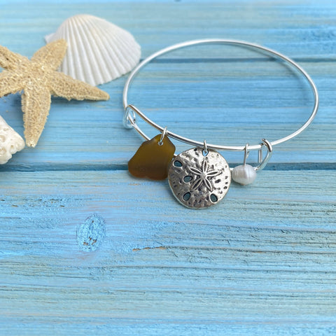 Amber Beach Glass Bracelet