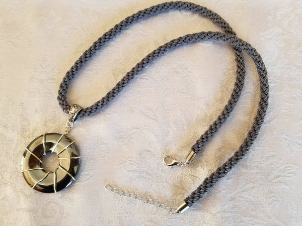 Hematite Pendant Woven Kumihimo Necklace