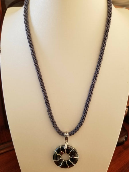 Hematite Pendant Woven Kumihimo Necklace