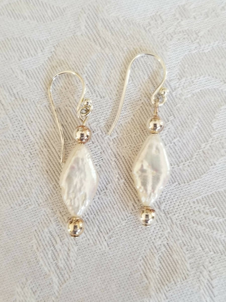 Diamond Shaped Fresh Water Pearl Necklace and Earrings