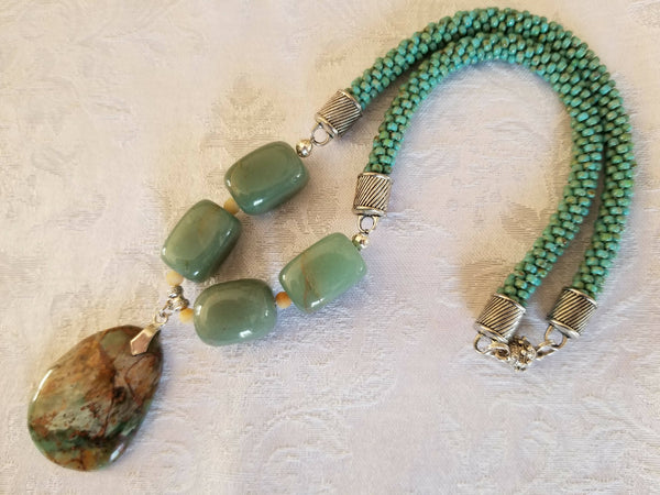 Jasper Pendant Kumihimo Necklace