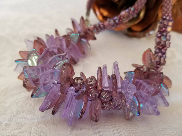 Chunky Glass Leaf Kumihimo Necklace