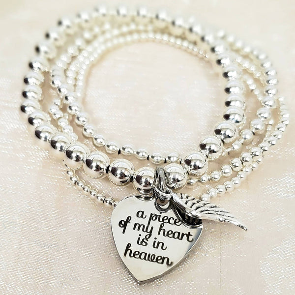 Sterling Silver Beaded Bracelet "a piece of my heart is in heaven"