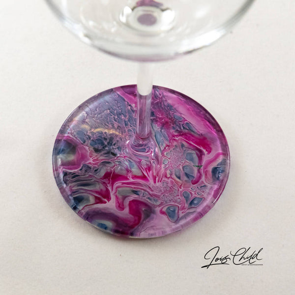 Large Wine Glass with Unique Red Acrylic Pour Painted Base - C