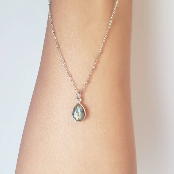 Sterling Silver or Gold Filled Gemstone Teardrop Necklace