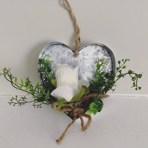Heart Tin with White Rose