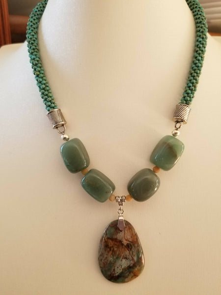 Jasper Pendant Kumihimo Necklace