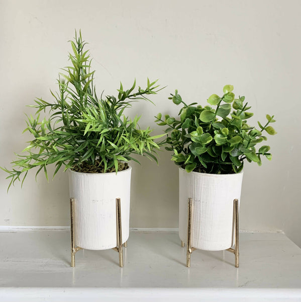 Greenery (faux) Pots - cream in gold metal riser