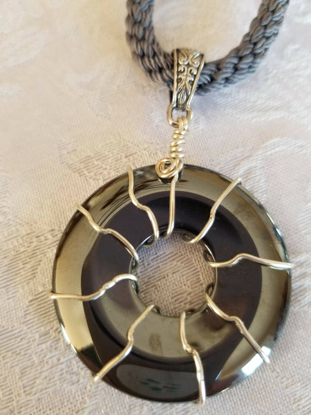 Hematite Pendant Woven Kumihimo Necklace