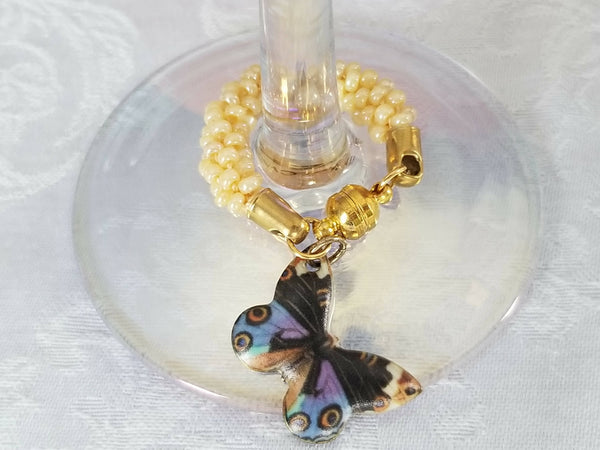 Kumihimo Butterfly Wine Glass Markers