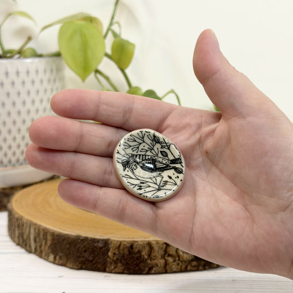 Bird patterned calming stone with pink rim - Unique Town Boutique