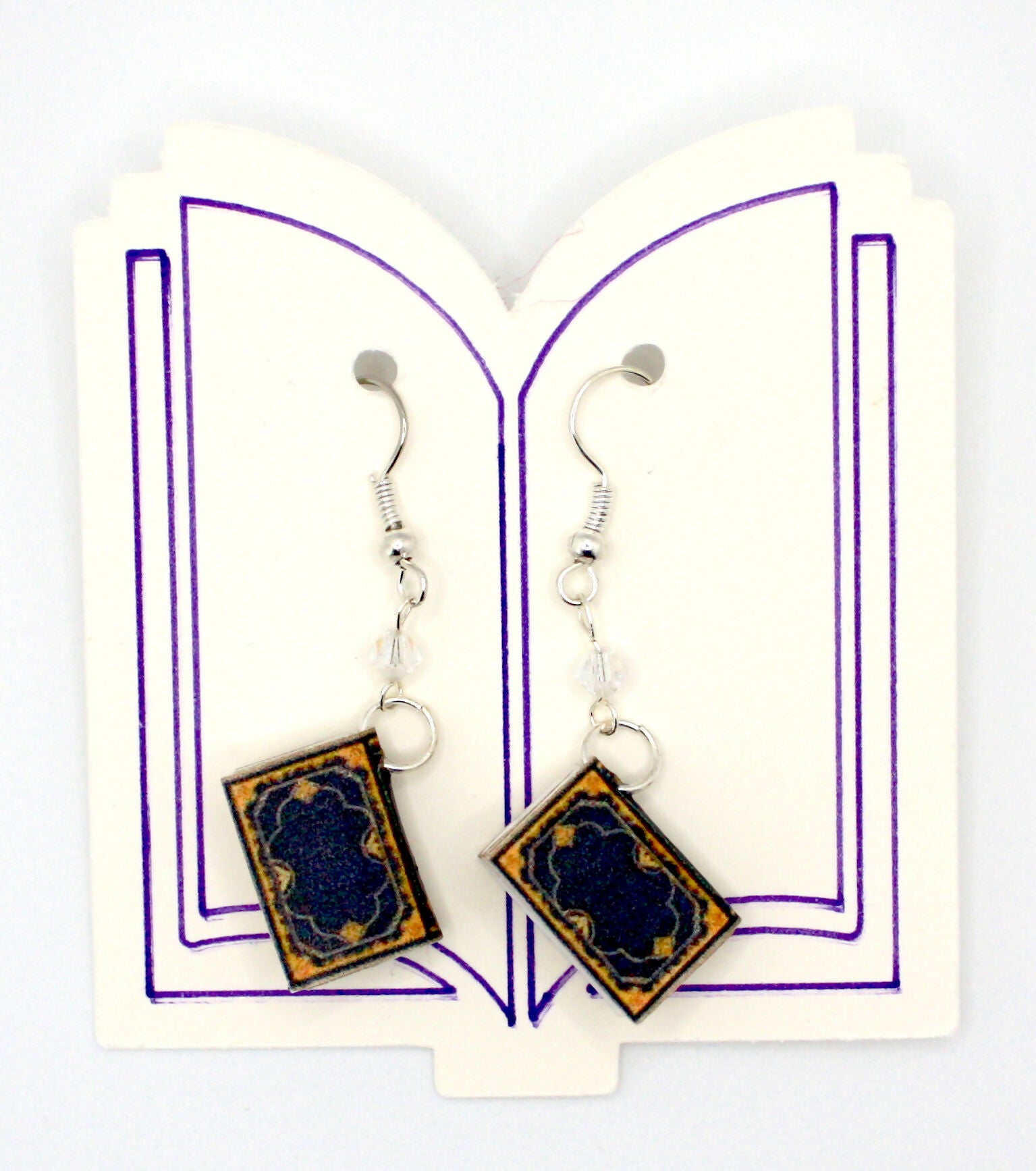 Mini Book Earrings - White:Black