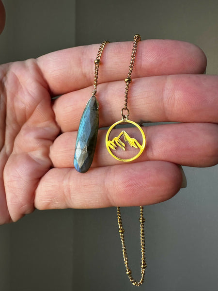 AAA Labradorite Briolette & Mountain Charm Bookmark
