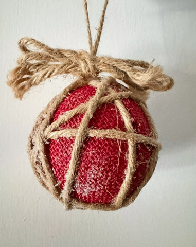 Rustic Red Burlap & Twine Ornament