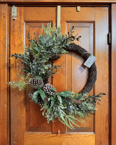 Winter Wreath with Pine Cones & Blue Berries