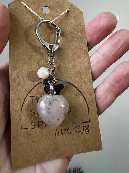 Butterfly and Flower Blossom Agate Keychain