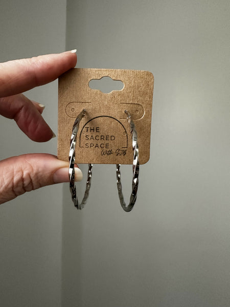 Extra Large Twist Hoops - Silver