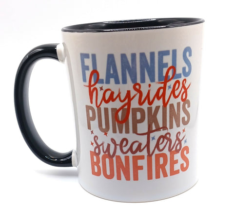 Flannels, Hayrides, Pumpkins, Sweaters, Bonfires Mug