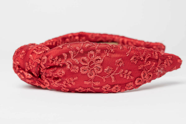 Red Lace Knotted Headband for Women