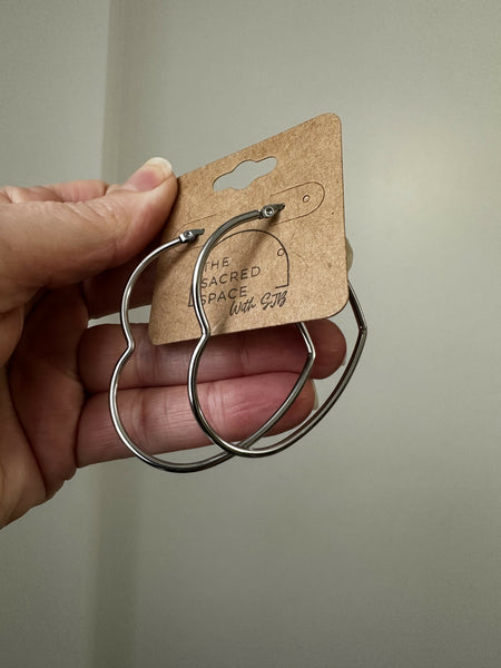 Large Heart Hoops - Silver