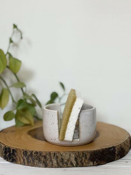 White speckled Pottery sponge holder