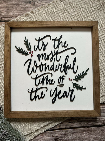 Wonderful Time of the Year | Framed Wood Sign | 12" x 12"