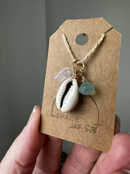 Cowrie & Aqua Chalcedony Kindle Charm