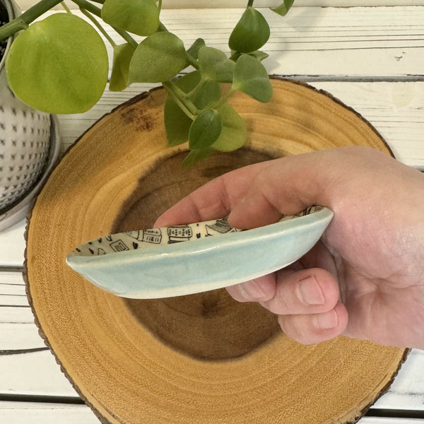 Aqua Ring Dish with Book Pattern