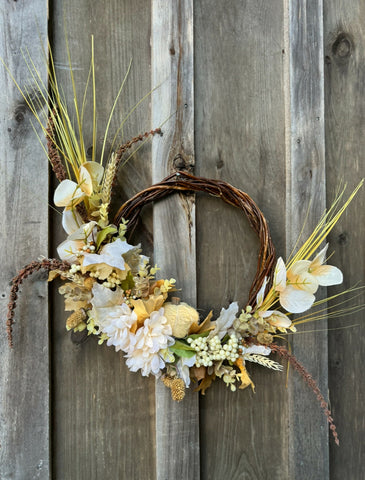 Autumn Wreath with Cream Pumpkin & Floral