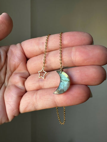 Carved Gemstone Moon & Star Charm Bookmark