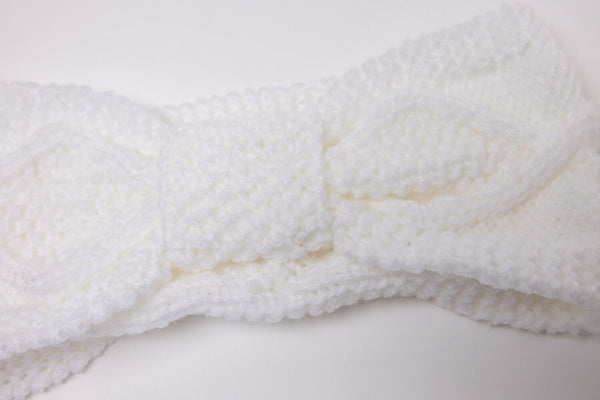 White Knit Bow Headband