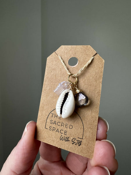 Cowrie & Mystic Blue Quartz Kindle Charm