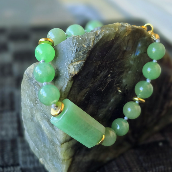 Green Aventurine Square | 10 mm with Stainless Steel Accents