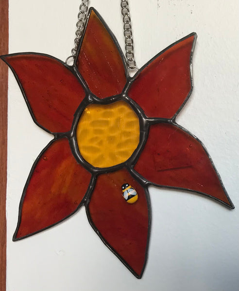 Stained glass flowers with Ladybug or Bumblebee