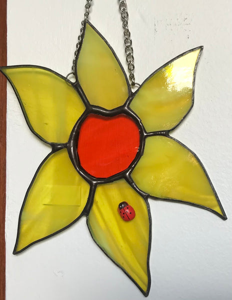 Stained glass flowers with Ladybug or Bumblebee