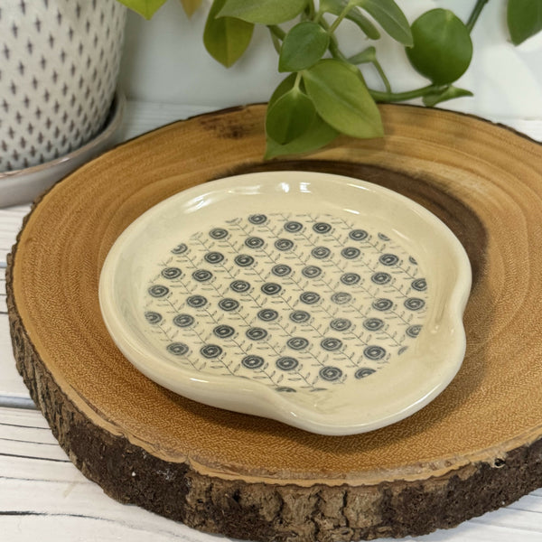 Cream Spoon Rest with Blue Flowers - Unique Town Boutique