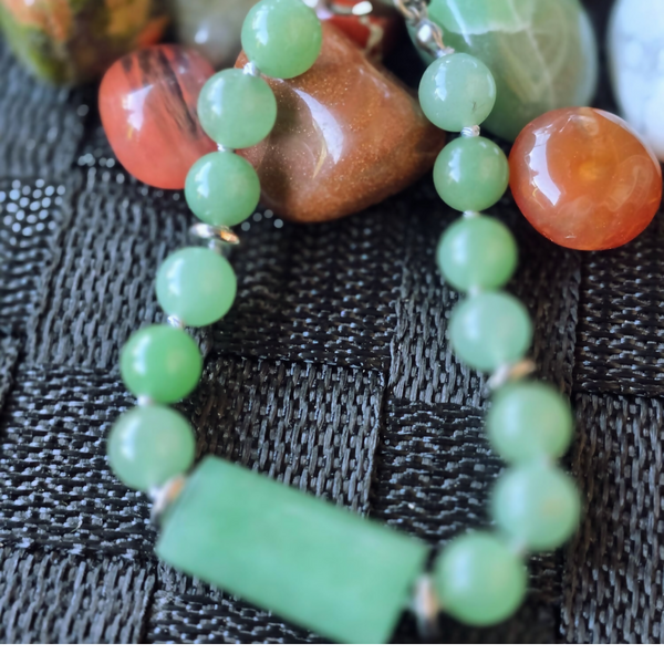 Green Aventurine Square | 10 mm with Stainless Steel Accents